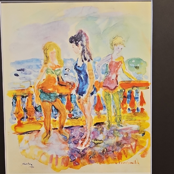 Colorful Beach Scene Art Print - "Young Girls On The Beach - Terechkovitch - Picture 10 of 10